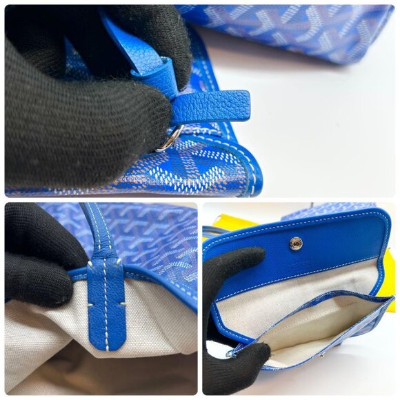 RARE Authentic Goyard Goyardine Saint Louis PM Blue Shoulder Tote Bag & Pouch - Picture 10 of 10